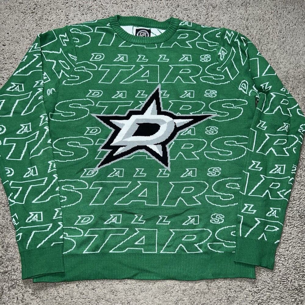 NHL Authentic Official Dallas Stars Hockey Christmas Sweater Green/Black Size L